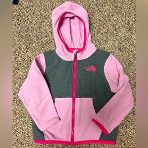 North Face Girls Hoodie Fleece Denali Jacket 12-18 Months Baby Toddler Pink Gray